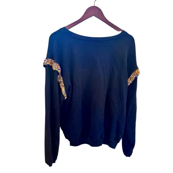 Black Sweatshirt with Colorful Beaded Ruffle Details - Picture 7 of 7